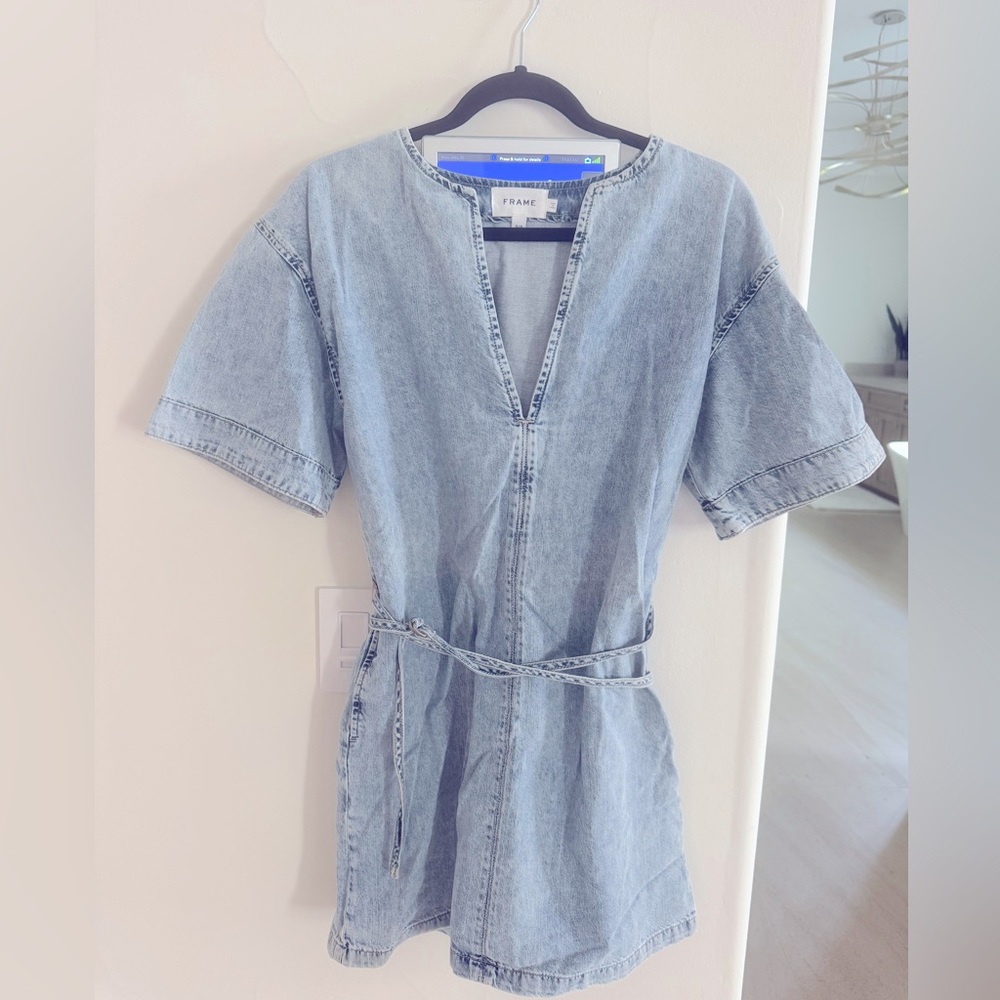 Frame Caftan Mini Denim Dress